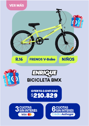 R.16 FRENOS V-Bake NIÑOS ENRIQUE BICICLETA BMX OFERTA CONTADO $210.829 3 CUOTAS SIN INTERÉS 6 CUOTAS SIN INTERÉS